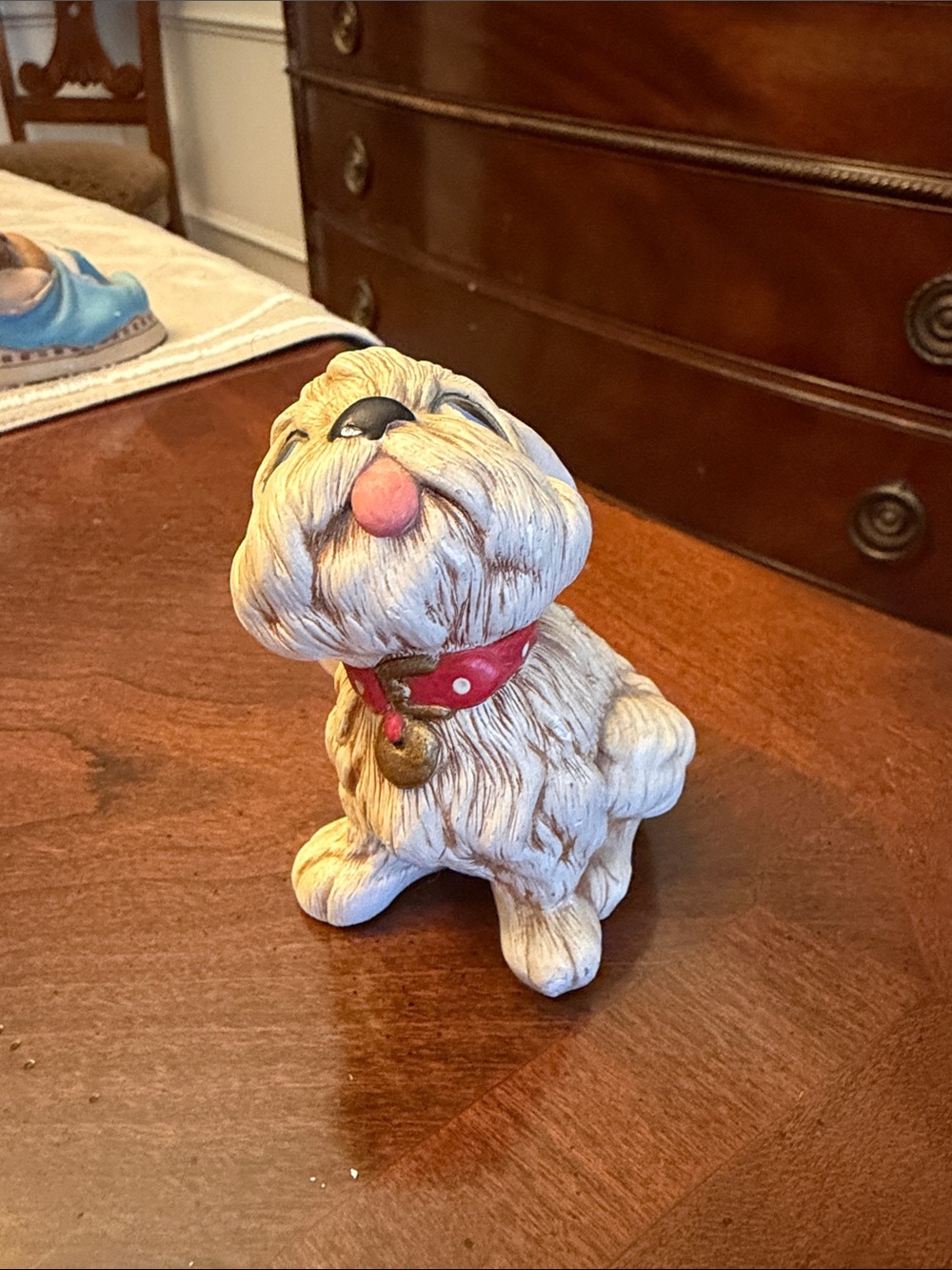 Plush-Style White Dog Figurine with Red Collar